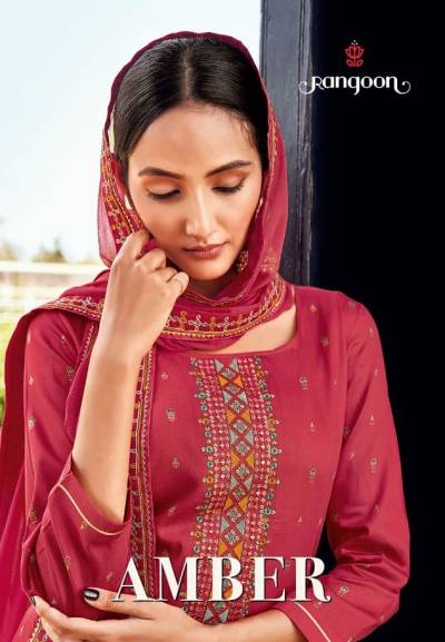 Amber By Rangoon Embroidered  And Printed Jam Silk Readymade Suit Collection